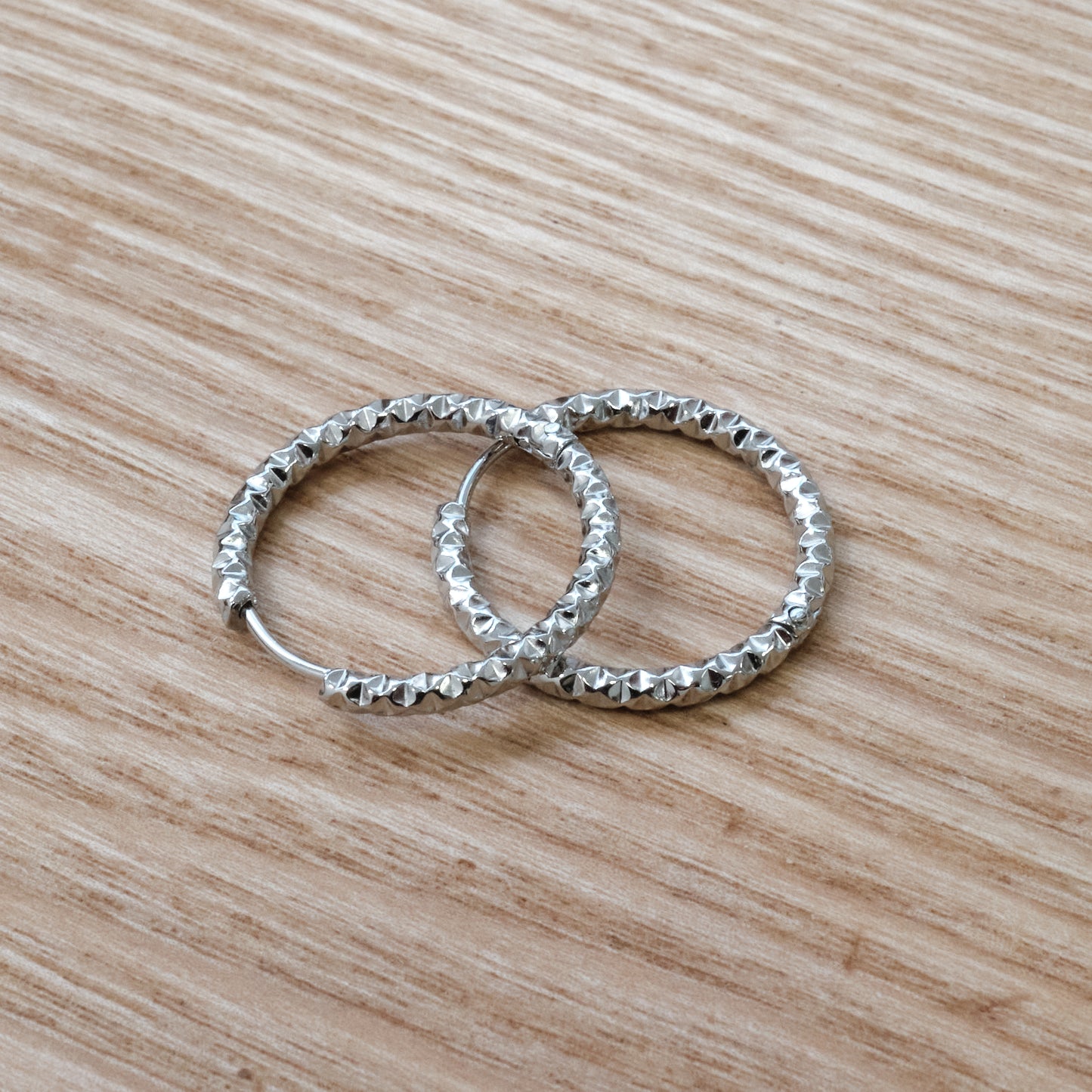 Stainless Steel Silver 304L Hammered Hoop Earrings (SKU:202))