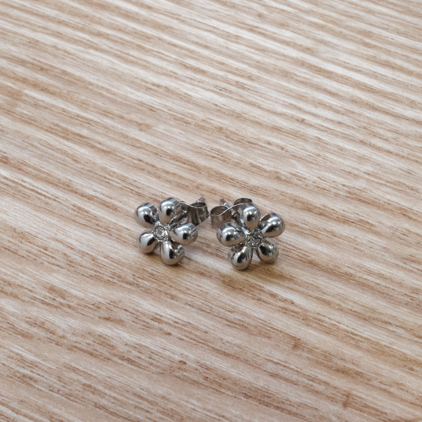 Stainless Steel Silver 5 Petal Flower Earrings 316L (SKU 212)
