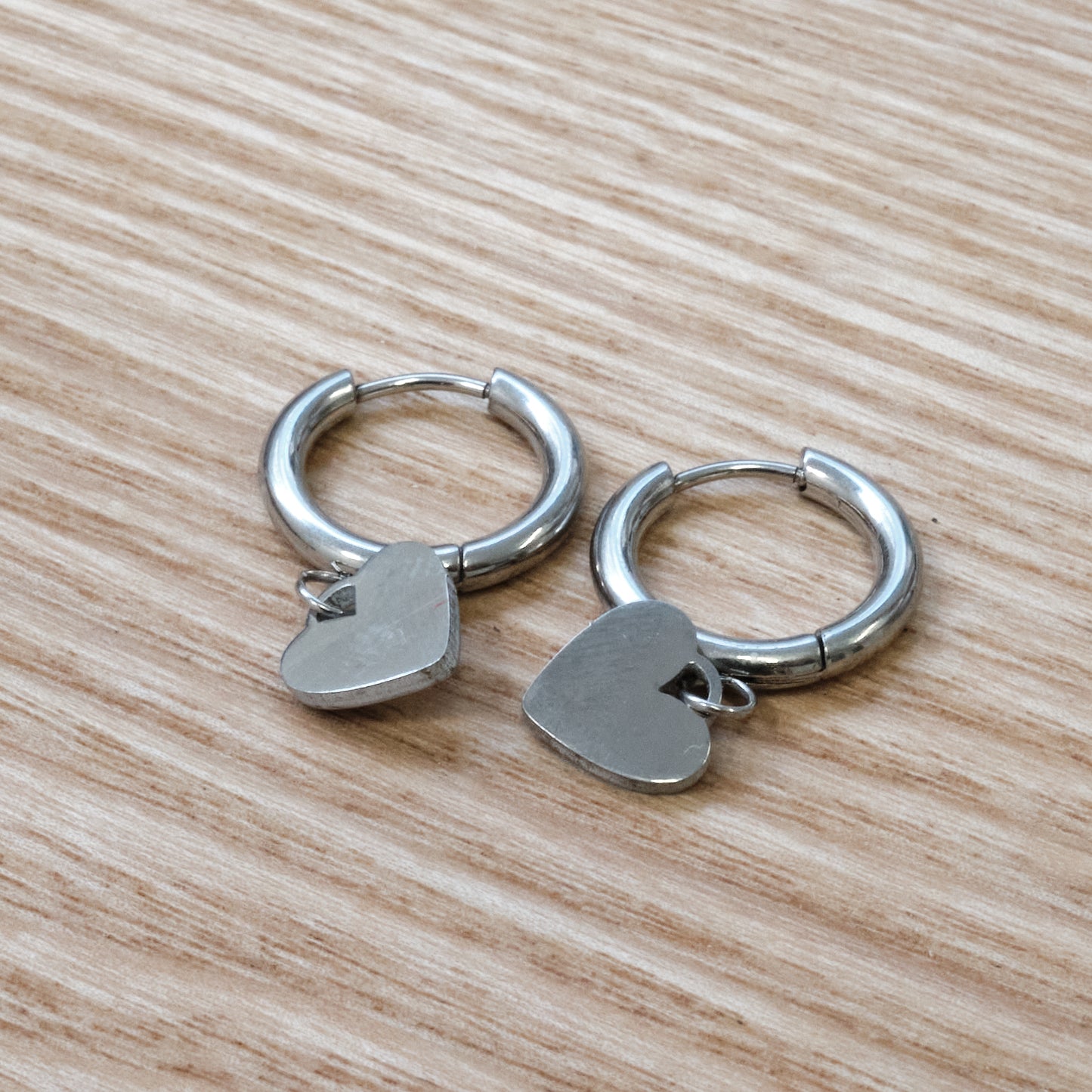 316L Stainless Steel Hoop Earrings with Heart Charm (SKU:221)