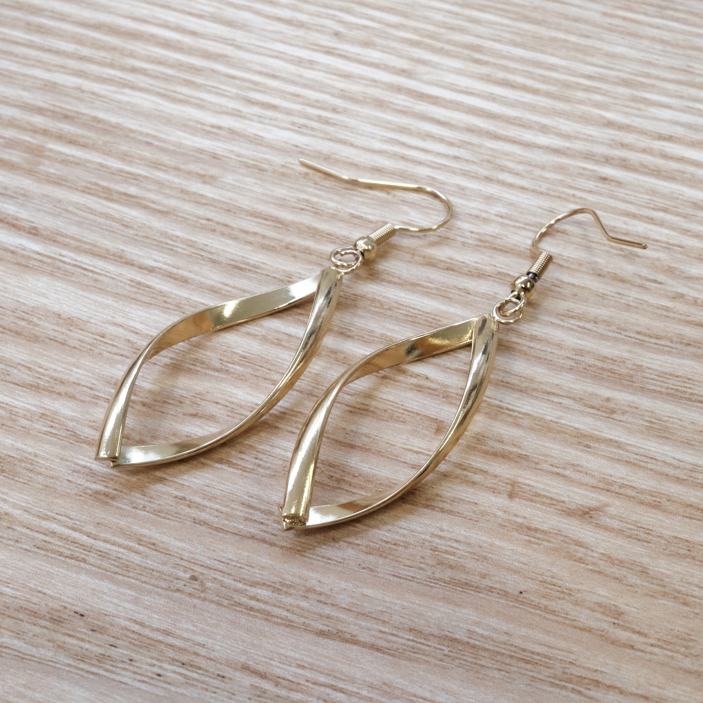 Stainless Steel Twisted Drop Earrings – Gold Tone 316L (SKU 154)