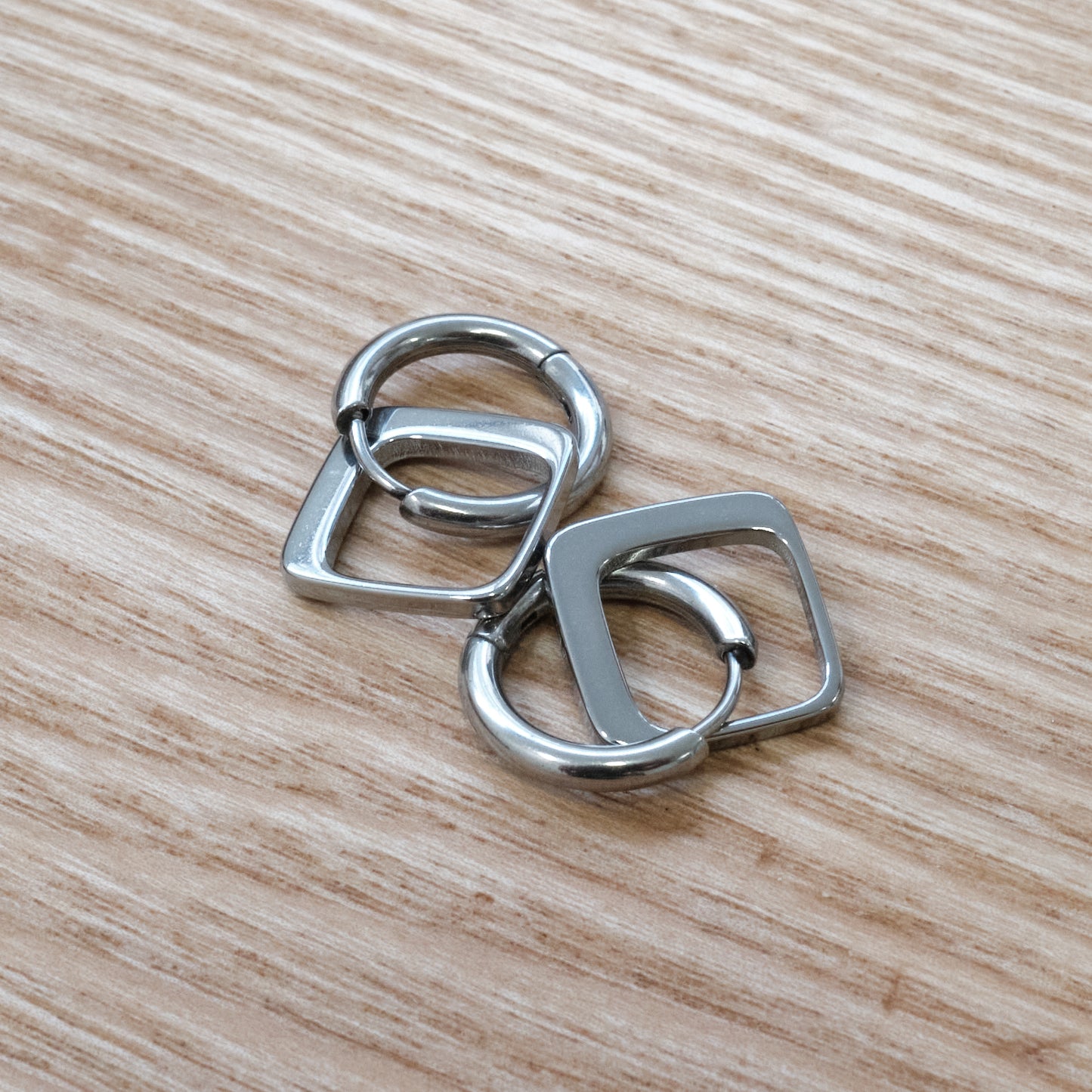 316L Stainless Steel Silver Square & Hoop Dangle Earrings (SKU:203)