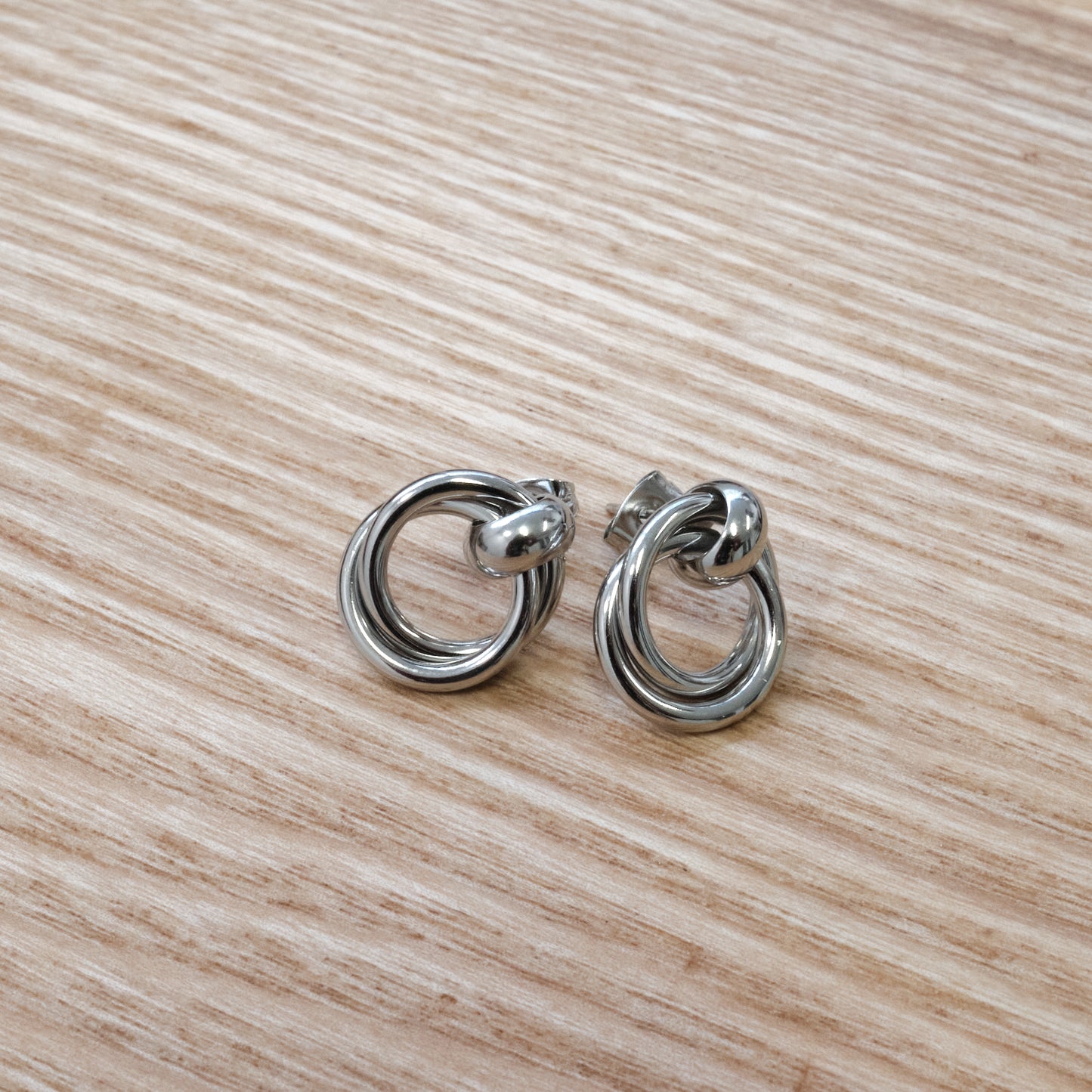 304L Stainless Steel Double Hoop Knot Stud Earrings (SKU: 217)