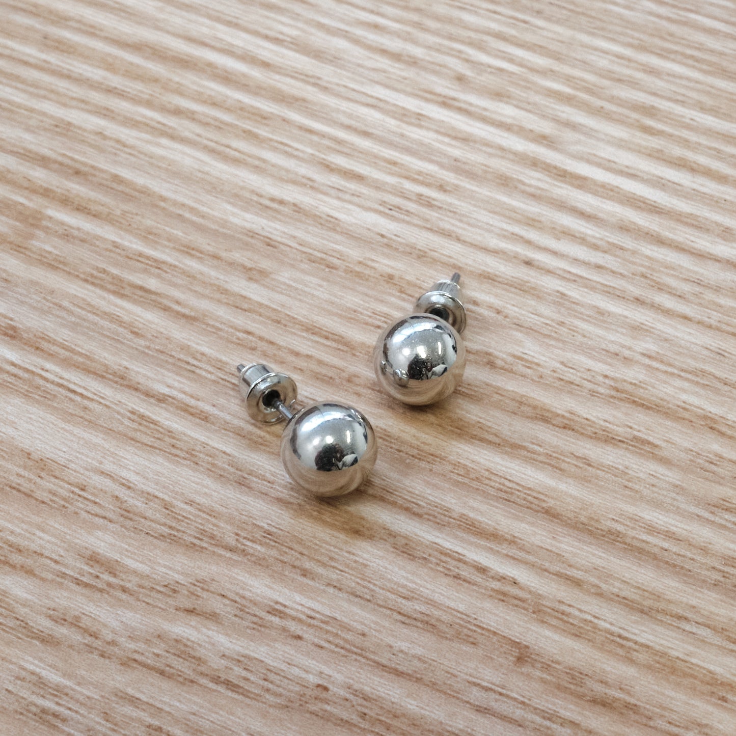 Stainless Steel Silver Ball Stud Earrings (SKU 214)
