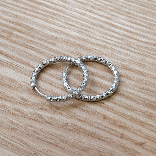 Stainless Steel Silver 304L Hammered Hoop Earrings (SKU:202))