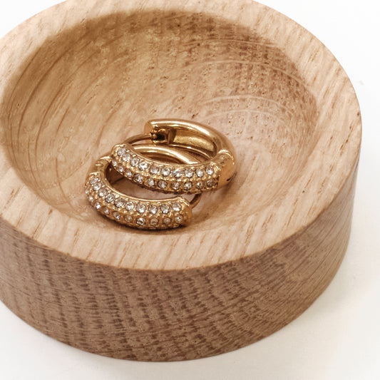 Stainless Steel Gold Crystal Studded Hoop Earrings 316L (SKU 122)