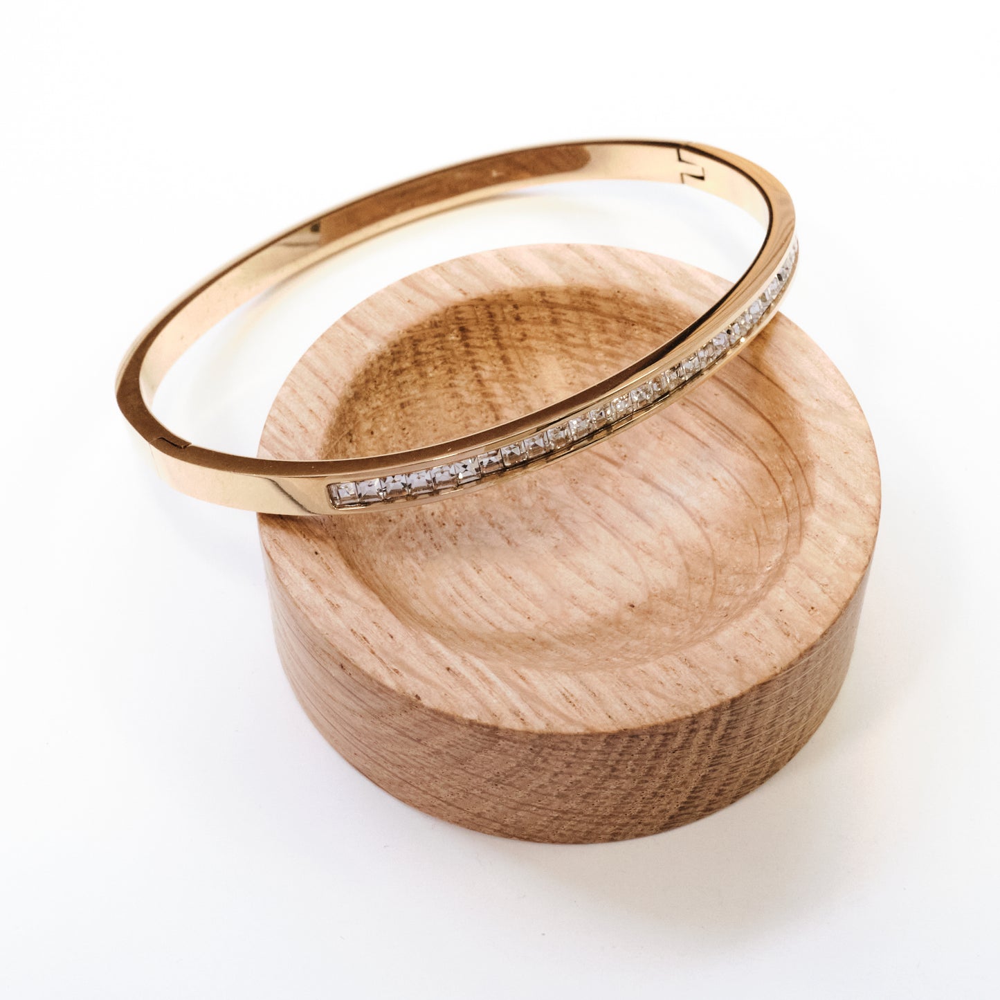 Stainless Steel Gold Subtle Single Row Crystal Sparkle Bangle 304L (SKU 116)