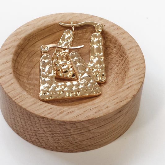 Stainless Steel Textured Drop Earrings – Gold Tone  (SKU 149)