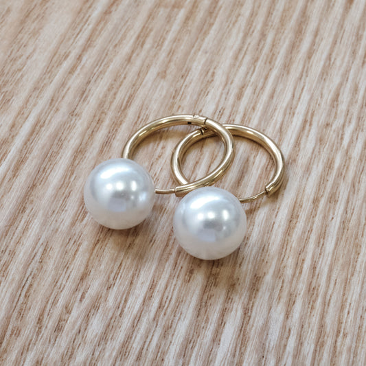 Stainless Steel Faux Pearl Hoop Earrings  316L– Gold Plated 18K SKU 146)