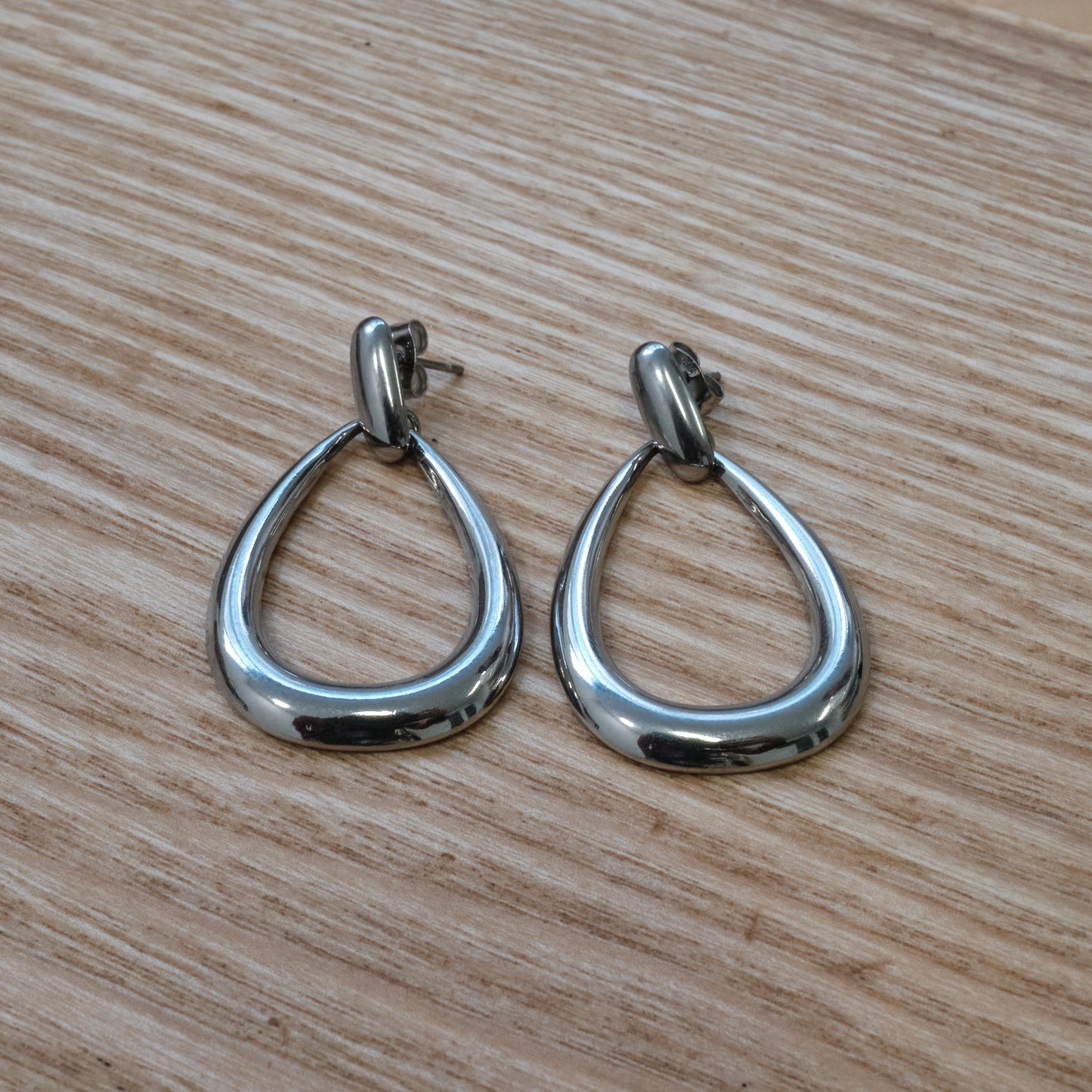 316L Stainless Steel Hollow Large Teardrop  & Clasp Earrings (SKU: 226)