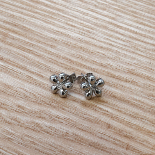 Stainless Steel Silver 5 Petal Flower Earrings 316L (SKU 212)