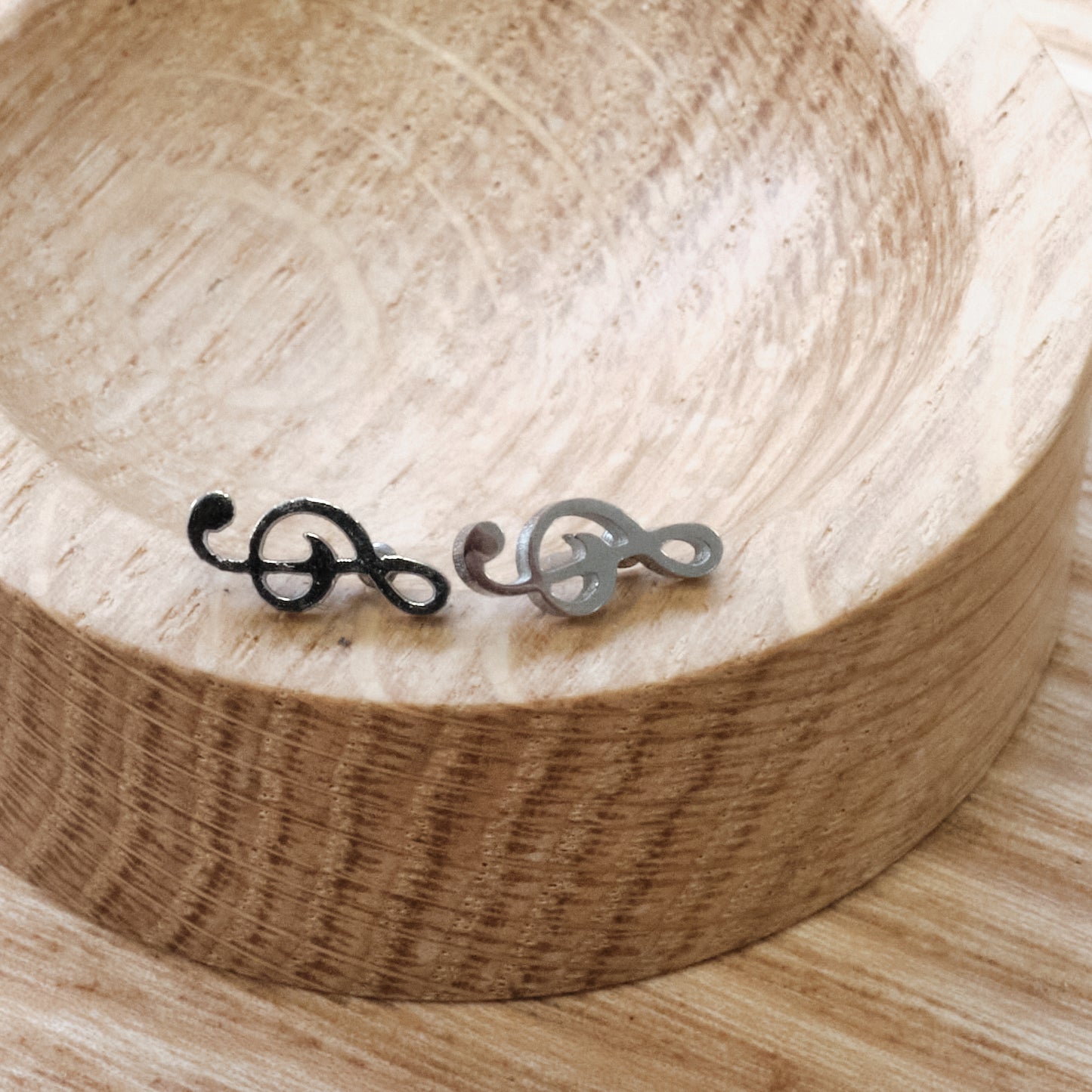 Stainless Steel Silver Music Note Stud Earrings (SKU:210)