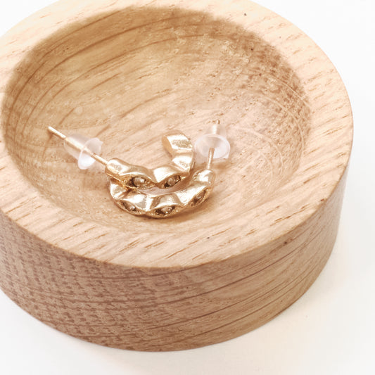 Gold-Tone Stainless Steel Textured Half Hoop Earrings (SKU: 140)