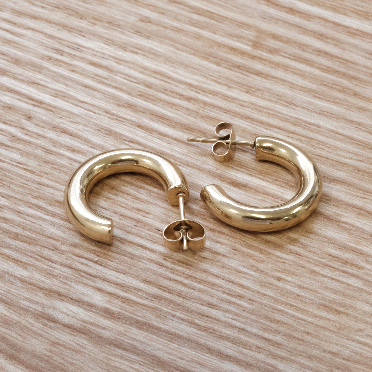Gold-Tone Stainless Steel Chunky Hoop Earrings (SKU: 128)