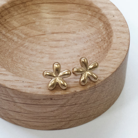 Stainless Steel Flower Stud Earrings – Gold Tone 316L (SKU 139)