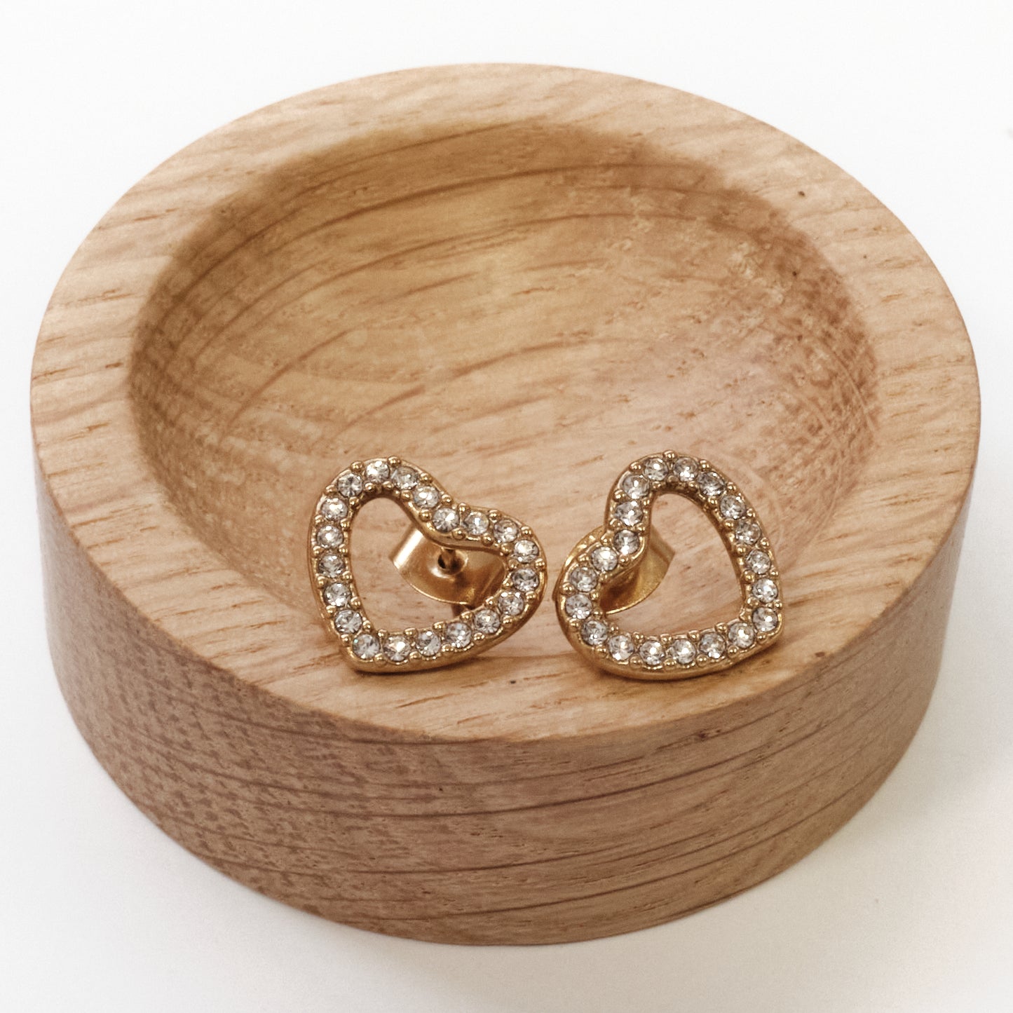 Stainless Steel Crystal Heart Stud Earrings – Gold Tone  316L (SKU 151)