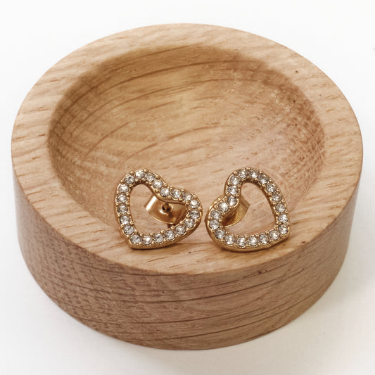 Stainless Steel Crystal Heart Stud Earrings – Gold Tone  316L (SKU 151)
