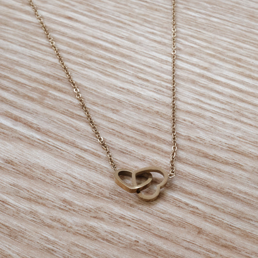 Gold-Tone Stainless Steel Double Heart Necklace (SKU: 191)