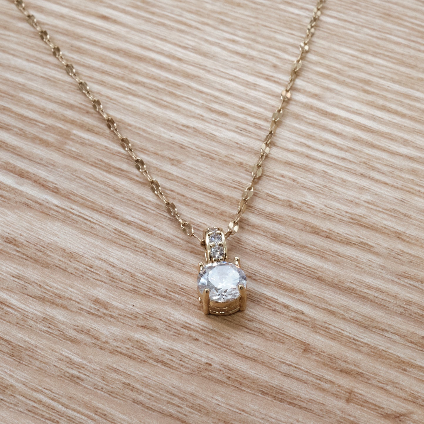 Stainless Steel Gold Necklace with Zirconia Pendant (SKU: 193)