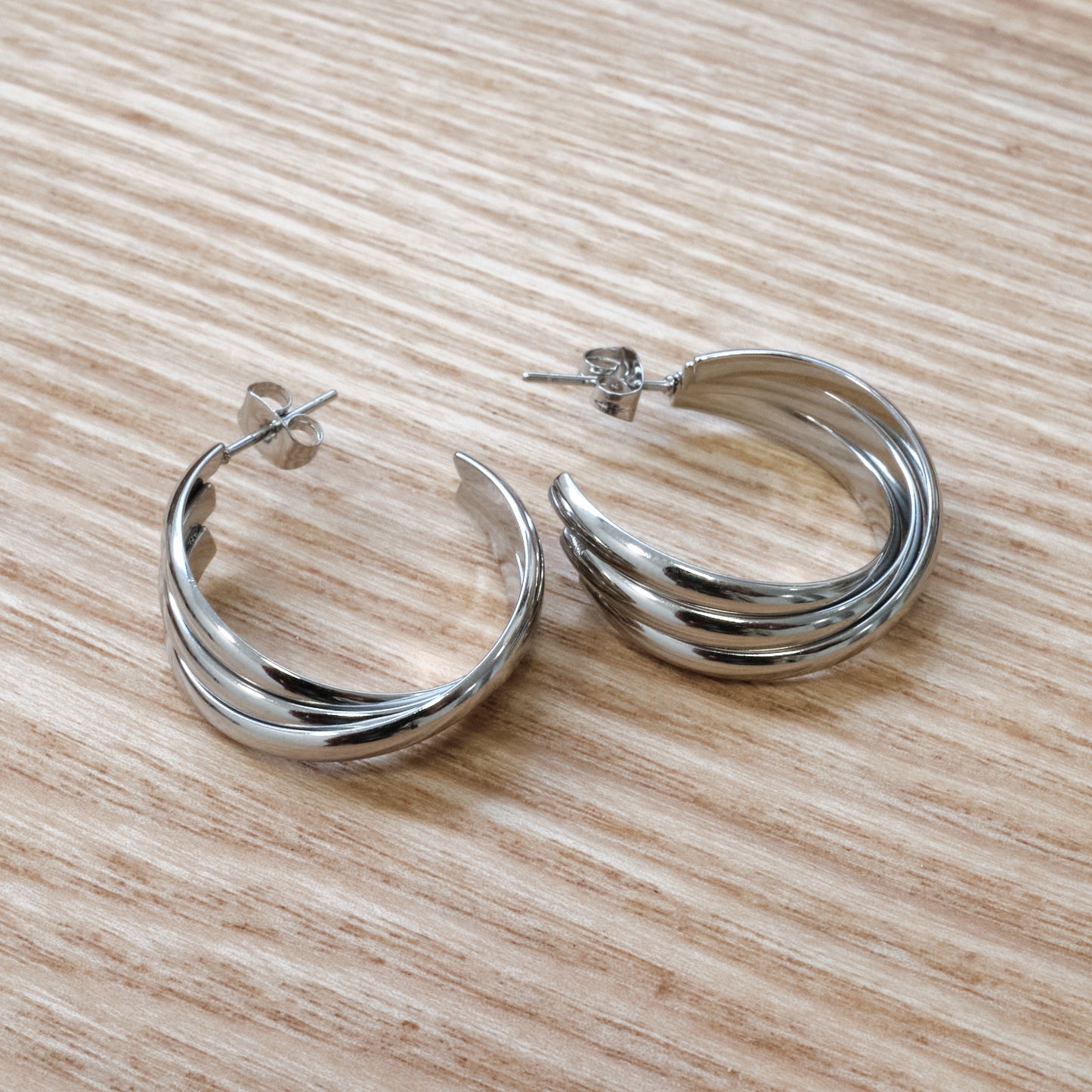 Stainless Steel Layered Twisted Hoop Earrings (SKU:199)