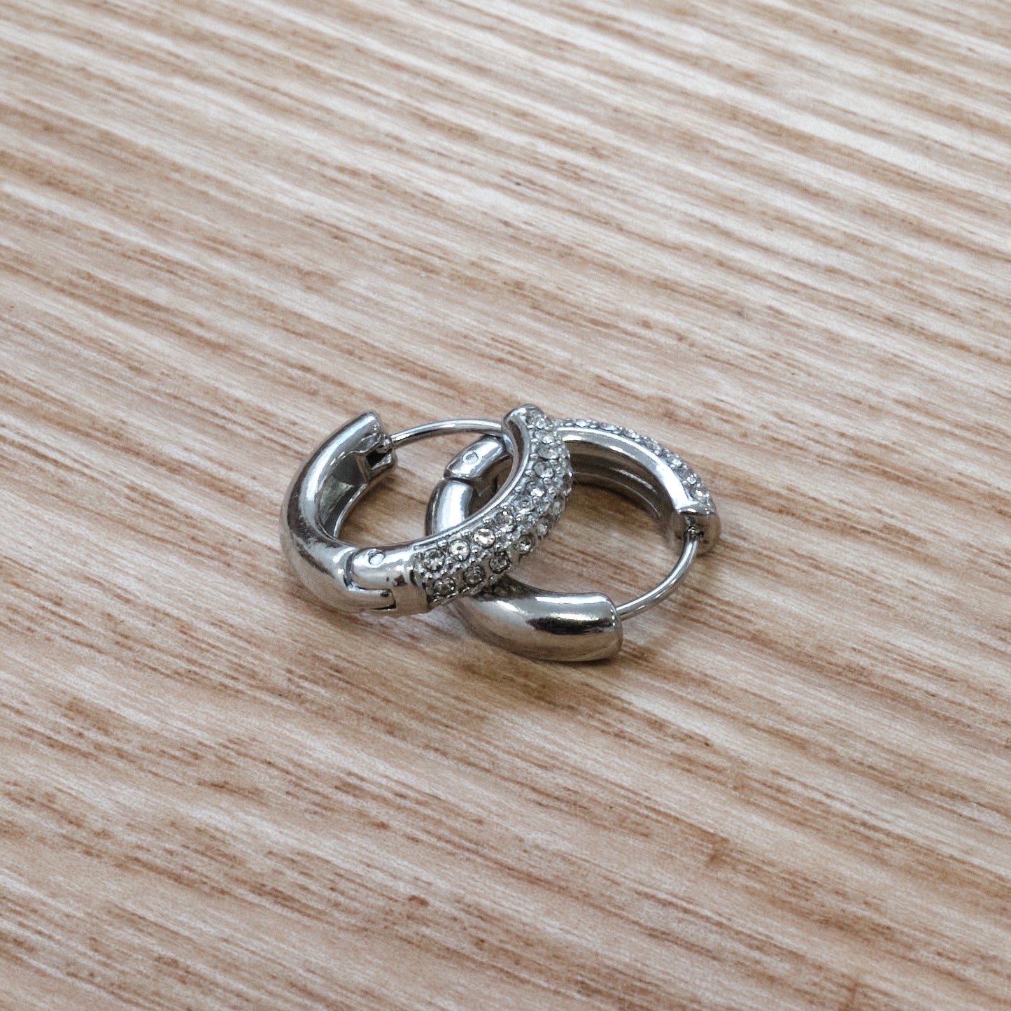 Stainless Steel 316L Sliver Crystal Studded Hoop Earrings (SKU 205)