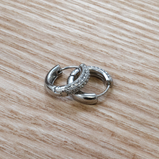 Stainless Steel 316L Sliver Crystal Studded Hoop Earrings (SKU 205)