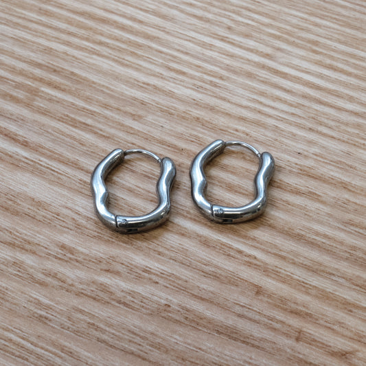 Stainless Steel Silver Wavy Hoop Earrings (SKU 229)