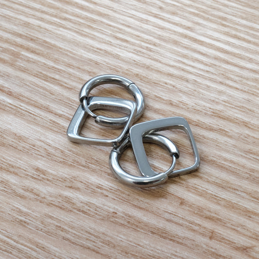 316L Stainless Steel Silver Square &  Hoop Dangle Earrings (SKU:203)