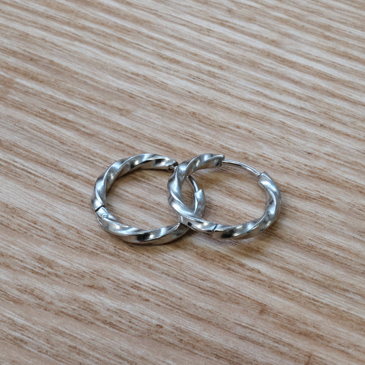 316L Stainless Steel Twisted Hoop Earrings (SKU: 225)