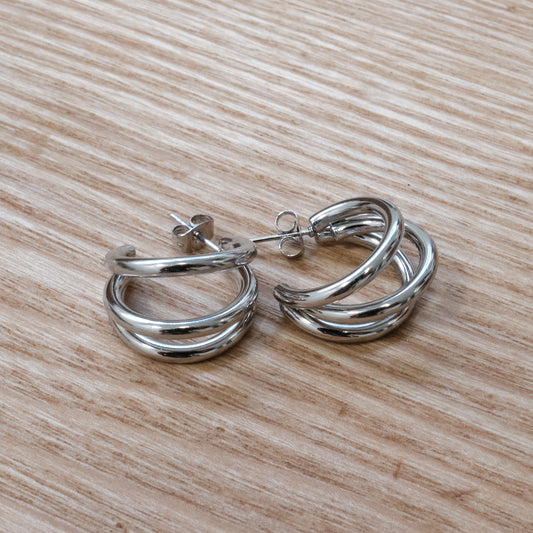 Stainless Steel Triple Hoop Silver Earrings (SKU 222)