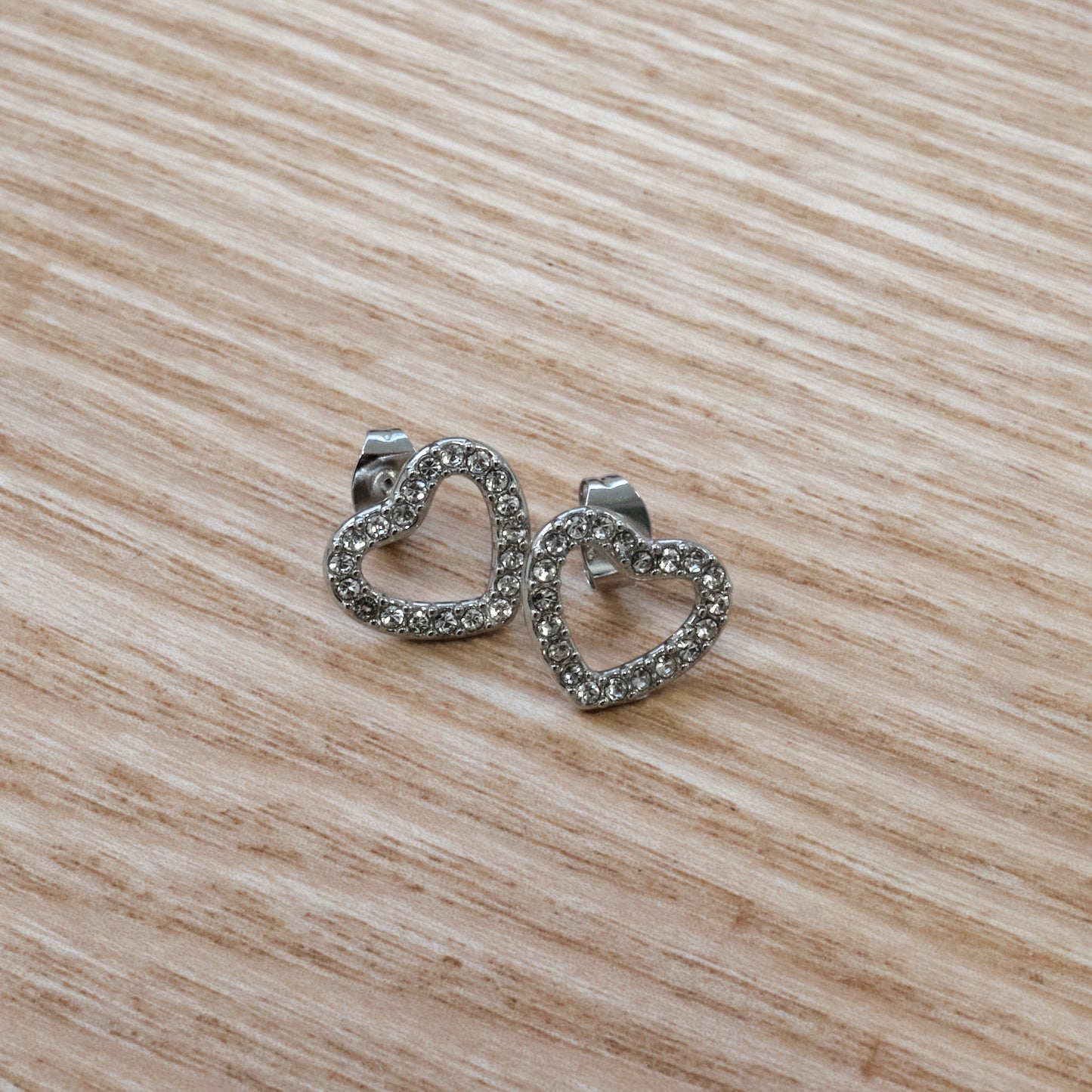 316L Stainless Steel Crystal Heart Stud Earrings (SKU 213)