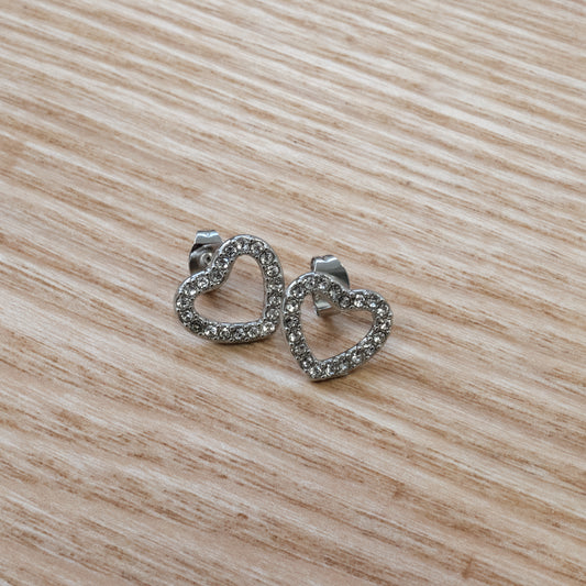 316L Stainless Steel Crystal Heart Stud Earrings (SKU 213)