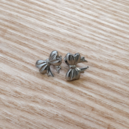 Stainless Steel Silver Bow Stud Earrings (SKU 215)