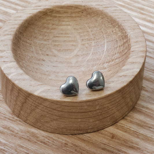 Stainless Steel Silver Heart Stud Earrings (SKU 220)